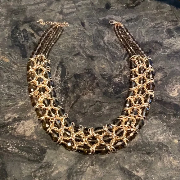 Saks 5th Avenue Brown and gold triple strand necklace - Picture 2 of 5
